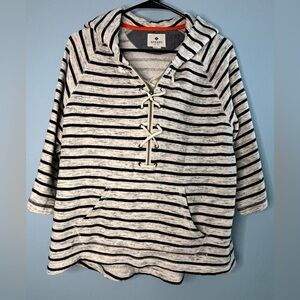Sperry Hoodie Women’s 1/4 Zip Pullover Size Small Kangaroo Pocket Striped Navy